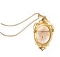 9CT GOLD AND OPAQUE GLASS PENDANT/BROOCH ON A 9CT GOLD ROPE LINK CHAIN at Ross's Online Art Auctions