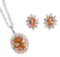 SUITE OF STERLING SILVER AND CRYSTAL CLUSTER PENDANT AND EARRINGS at Ross's Online Art Auctions
