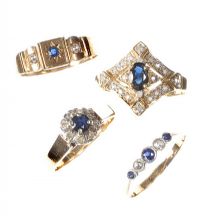 ASSORTED 9CT GOLD RINGS SET WITH SAPPHIRE (FOUR IN NUMBER) at Ross's Online Art Auctions