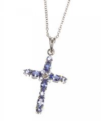STERLING SILVER TANZANITE AND DIAMOND CROSS PENDANT AND CHAIN at Ross's Online Art Auctions