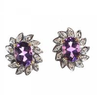 9CT GOLD AMETHYST AND DIAMOND EARRINGS at Ross's Online Art Auctions