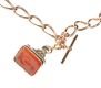 9CT ROSE GOLD ALBERT CHAIN, GOLD PLATED FOB SET WITH CARNELIAN WITH AN INCISED WORKMAN FAMILY CREST AND 9CT GOLD PROPELLING PENCIL at Ross's Online Art Auctions