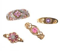 ASSORTED 9CT GOLD RINGS WITH DIAMONDS AND PURPLE AND PINK TONED SETTINGS at Ross's Online Art Auctions