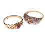 ASSORTED 9CT GOLD RINGS WITH DIAMONDS AND PURPLE AND PINK TONED SETTINGS at Ross's Online Art Auctions