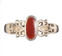PIERCED STERLING SILVER RING SET WITH CARNELIAN at Ross's Online Art Auctions