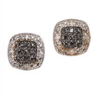 STERLING SILVER BLACK AND COLOURLESS DIAMOND CLUSTER EARRINGS at Ross's Online Art Auctions