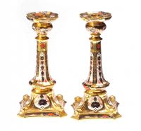 PAIR OF ROYAL CROWN DERBY CANDLESTICKS at Ross's Online Art Auctions