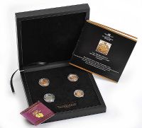 THE CELEBRATION OF BRITAIN'S HEIRS FOUR GOLD COIN SET COMPLETE WITH THE DUBLIN MINT OFFICE CERTIFICATES IN A PRESENTATION DISPLAY CASE at Ross's Online Art Auctions