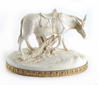 LATE 19TH CENTURY BISQUE PORCELAIN FIGURE OF A MULE ON A BRASS RIM BASE at Ross's Online Art Auctions