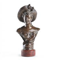 J. GARVIER - 19TH CENTURY CAST BRONZE FEMALE BUST ON A MARBLE BASE at Ross's Online Art Auctions