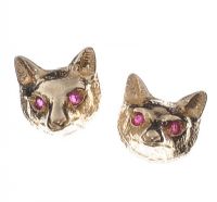 9CT GOLD FOX HEAD EARRINGS WITH RUBY EYES at Ross's Online Art Auctions