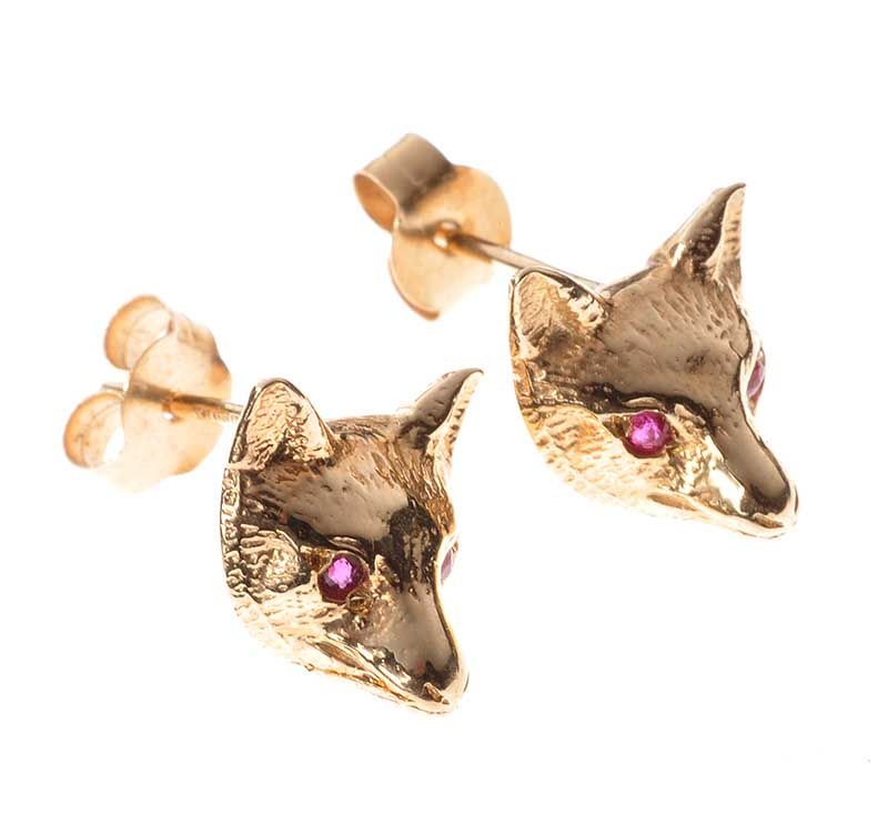 9CT GOLD FOX HEAD EARRINGS WITH RUBY EYES at Ross's Online Art Auctions