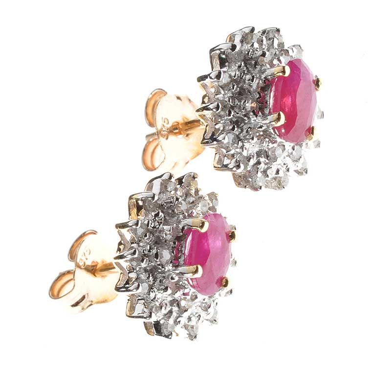 9CT GOLD, RUBY & DIAMOND CLUSTER EARRINGS at Ross's Online Art Auctions