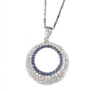 18CT WHITE GOLD, SAPPHIRE & DIAMOND CLUSTER PENDANT ON AN 18CT WHITE GOLD CHAIN at Ross's Online Art Auctions