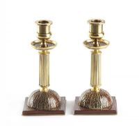 PAIR OF 19TH CENTURY BRASS & ROSEWOOD CANDLESTICKS at Ross's Online Art Auctions
