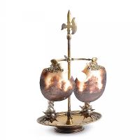 VICTORIAN SILVER PLATED & BRASS CANDLE HOLDER WITH CARVED MOTHER OF PEARL PLAQUE TO FRONT at Ross's Online Art Auctions