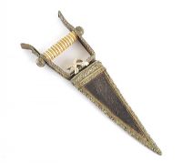 CONTINENTAL BRASS & BONE HANDLED DAGGER IN A BRASS & LEATHER SCABBARD at Ross's Online Art Auctions
