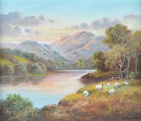 SHEEP GRAZING BY THE LOUGH by Wendy Reeves at Ross's Online Art Auctions