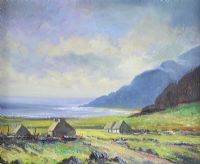 THATCHED COTTAGES BY THE SHORE by Norman J. McCaig at Ross's Online Art Auctions