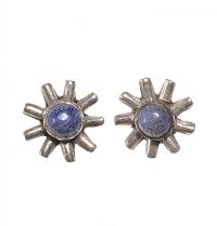 STERLING SILVER FLORAL STUD EARRINGS SET WITH LAPIS LAZULI at Ross's Online Art Auctions