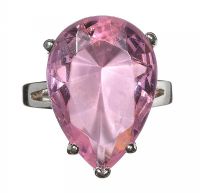 SILVER-TONE METAL DRESS RING SET WITH A PINK PEAR-CUT CRYSTAL at Ross's Online Art Auctions