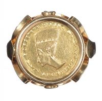 9CT GOLD RING SET WITH AN EGYPTIAN COIN at Ross's Online Art Auctions