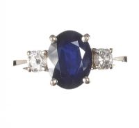 14CT WHITE GOLD SAPPHIRE AND DIAMOND THREE STONE RING at Ross's Online Art Auctions