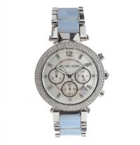 MICHAEL KORS STAINLESS STEEL, BABY BLUE RESIN AND CRYSTAL-SET LADY'S WRIST WATCH at Ross's Online Art Auctions