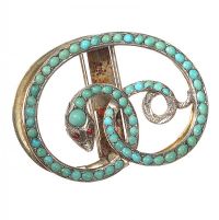 SILVER SERPENT CLIP BROOCH SET WITH TURQUOISE AND RUBY at Ross's Online Art Auctions