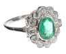 18CT WHITE GOLD EMERALD AND DIAMOND CLUSTER RING IN THE STYLE OF ART DECO at Ross's Online Art Auctions