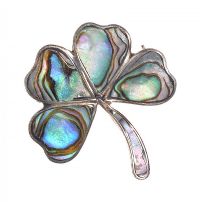 SILVER-TONE METAL FOUR-LEAF CLOVER BROOCH SET WITH ABALONE SHELL at Ross's Online Art Auctions
