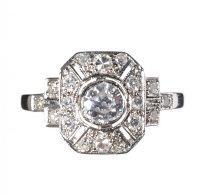 18CT WHITE GOLD AND DIAMOND CLUSTER RING IN THE STYLE OF ART DECO at Ross's Online Art Auctions