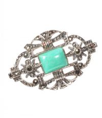 PIERCED SILVER BROOCH SET WITH TURQUOISE AND MARCASITE at Ross's Online Art Auctions