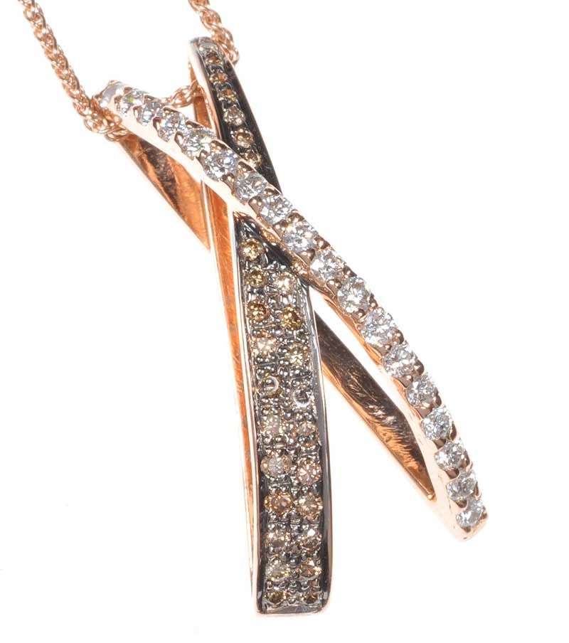 14CT ROSE GOLD CHAMPAGNE AND COLOURLESS DIAMOND-SET PENDANT ON A 9CT ROSE GOLD CHAIN at Ross's Online Art Auctions
