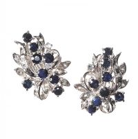 18CT WHITE GOLD SAPPHIRE AND DIAMOND SPRAY CLUSTER EARRINGS at Ross's Online Art Auctions