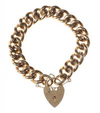 9CT GOLD CURB LINK BRACELET WITH HEART-SHAPED PADLOCK CLASP at Ross's Online Art Auctions