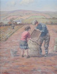 BAGGING THE SPUDS by Charles McAuley at Ross's Online Art Auctions