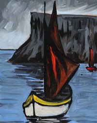 YELLOW BOAT OFF FAIRHEAD by Irish School at Ross's Online Art Auctions