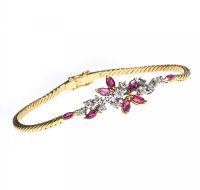 18CT GOLD RUBY AND DIAMOND CLUSTER BRACELET at Ross's Online Art Auctions