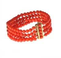 FOUR STRAND CORAL BRACELET WITH 14CT GOLD CLASP AND SPACERS at Ross's Online Art Auctions