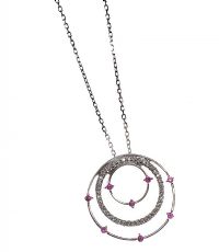 9CT WHITE GOLD PIERCED RUBY AND DIAMOND PENDANT AND CHAIN at Ross's Online Art Auctions