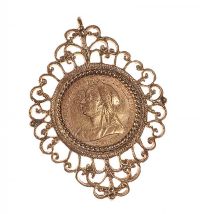 9CT GOLD FILIGREE PENDANT SET WITH AN 1897 HALF-SOVEREIGN COIN at Ross's Online Art Auctions
