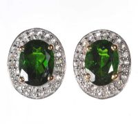 GOLD-PLATED STERLING SILVER DIOPSIDE AND WHITE TOPAZ CLUSTER EARRINGS at Ross's Online Art Auctions