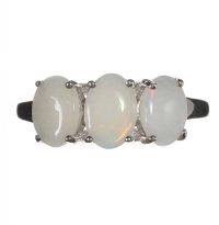 STERLING SILVER AND AUSTRALIAN OPAL THREE STONE RING at Ross's Online Art Auctions