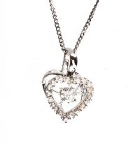 9CT WHITE GOLD AND DIAMOND HEART-SHAPED PENDANT AND CHAIN at Ross's Online Art Auctions