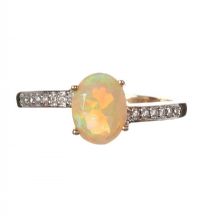 10CT GOLD ETHIOPIAN OPAL AND WHITE ZIRCON RING at Ross's Online Art Auctions