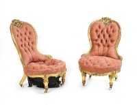 PAIR OF GILT BUTTON BACK LOW CHAIRS at Ross's Online Art Auctions