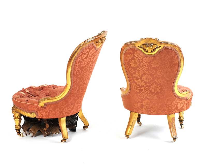 PAIR OF GILT BUTTON BACK LOW CHAIRS at Ross's Online Art Auctions