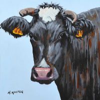 FRIESIAN COW ON BLUE by Ronald Keefer at Ross's Online Art Auctions