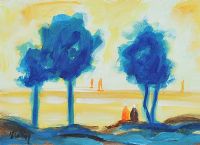 FIGURES BY THE BLUE TREES by Markey Robinson at Ross's Online Art Auctions